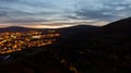 Aerial view of Belfast  in Northern Ireland at Night. Sunset above City, mountains or hills on background Royalty Free Stock Photo