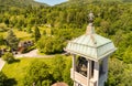 Aerial view of the bell tower of Church of the Purification of the Virgin Mary in Mesenzana, Italy Royalty Free Stock Photo