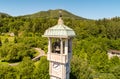 Aerial view of the bell tower of Church of the Purification of the Virgin Mary in Mesenzana, Italy Royalty Free Stock Photo