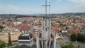 Aerial view of Bell tower in Portugal city Ermesinde