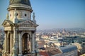 Aerial view of bell tower of St. Stephen`s Basilica in Budapest, Hungary. Royalty Free Stock Photo