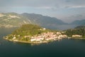 Aerial view of Bellagio village on the coast of Como lake, Italy. Evening view Royalty Free Stock Photo