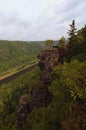 Aerial view from Belveder Viewpoint Labska stran over the Elbe river with Elbe sandstone mountains