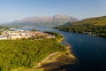 Aerial view of Ben Nevis, Fort William and Loch Eil in the evening sunshine Royalty Free Stock Photo