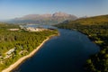 Aerial view of Ben Nevis, Fort William and Loch Eil in the evening sunshine Royalty Free Stock Photo