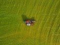 Aerial view of Ben Nom fishing village, a brilliant, fresh, green image of the green algae season on Tri An lake, with many Royalty Free Stock Photo