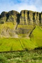 Aerial view of Benbulbin, aka Benbulben or Ben Bulben, iconic landmark, flat-topped nunatak rock formation. Magnificent costal