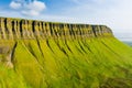 Aerial view of Benbulbin, aka Benbulben or Ben Bulben, iconic landmark, flat-topped nunatak rock formation. Magnificent costal