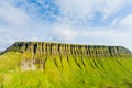 Aerial view of Benbulbin, aka Benbulben or Ben Bulben, iconic landmark, flat-topped nunatak rock formation. Magnificent costal Royalty Free Stock Photo