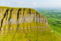 Aerial view of Benbulbin, aka Benbulben or Ben Bulben, iconic landmark, flat-topped nunatak rock formation. Magnificent costal Royalty Free Stock Photo