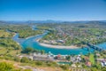 Aerial view of a bend of Drin river at Shkoder in Albania