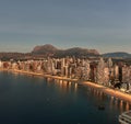 Aerial view of a Benidorm city coastline at sunrise. Spain Royalty Free Stock Photo