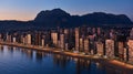 Aerial view of a Benidorm city coastline at sunset. Spain Royalty Free Stock Photo