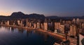 Aerial view of a Benidorm city coastline at sunset. Spain Royalty Free Stock Photo