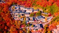Aerial view of Beomeosa temple in Busan South korea.Image consists of temple located between the mountain covered with colorful Royalty Free Stock Photo