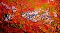 Aerial view of Beomeosa temple in Busan South korea.Image consists of temple located between the mountain covered with colorful Royalty Free Stock Photo