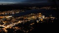 Night Panorama of Bergen city centre from Floyen viewpoint in Norway in autumn Royalty Free Stock Photo