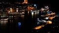 Night Panorama of the harbour of Bergen city from Floyen in Norway in autumn Royalty Free Stock Photo