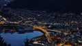 Night Panorama of SmÃ¥lungeren lake in Bergen city from Floyen viewpoint in Norway in autumn Royalty Free Stock Photo