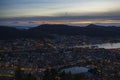 Aerial view of Bergen city with night lights on Royalty Free Stock Photo