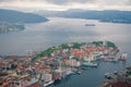Aerial view of Bergen, Norway. Scenic view of city center, Vagen harbor and Puddefjorden Royalty Free Stock Photo