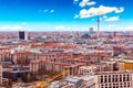 Aerial view of Berlin skyline with famous TV tower at Alexanderplatz and blue sky in Germany Royalty Free Stock Photo
