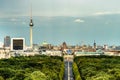 Aerial view of Berlin skyline with famous TV tower and Branderburg gate