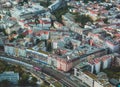 Aerial view of Berlin with skyline and scenery beyond the city, Germany, seen from the observation deck of TV tower Royalty Free Stock Photo