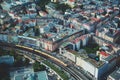 Aerial view of Berlin with skyline and scenery beyond the city, Germany, seen from the observation deck of TV tower Royalty Free Stock Photo