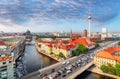 Aerial view of Berlin skyline and Spree river in summer, Germany