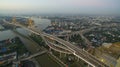 aerial view of bhumibol bridge crossing chaopraya river in bangkok thailand