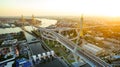 aerial view of bhumibol bridge crossing chaopraya river in bangkok thailand capital