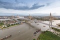 Aerial view of Bhumibol suspension bridge cross over Chao Phraya Royalty Free Stock Photo