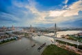 Aerial view of Bhumibol suspension bridge cross over Chao Phraya Royalty Free Stock Photo