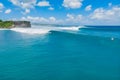 Aerial view of big blue waves for surfing. Perfect ocean waves