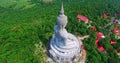 .aerial view Big white buddha statue on mountain