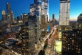 Aerial view of big city at night New York City. Night NY City panorama skyline at twilight. Manhattan buildings Royalty Free Stock Photo