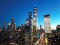 Aerial view of big city at night New York City. Night NY City panorama skyline at twilight. Manhattan buildings Royalty Free Stock Photo