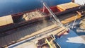 Aerial view of big grain elevators on the sea. Loading of grain on ship. Port Ukraine. Cargo ship Royalty Free Stock Photo