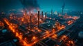 Aerial view of big oil refinery plant at night with beautiful lights. Industrial landscape. Royalty Free Stock Photo