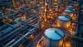 Aerial view of big oil refinery plant at night with beautiful lights. Industrial landscape. Royalty Free Stock Photo