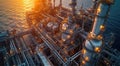 Aerial view of big oil refinery plant at night with beautiful lights. Industrial landscape. Royalty Free Stock Photo