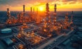 Aerial view of big oil refinery plant at night with beautiful lights. Industrial landscape. Royalty Free Stock Photo