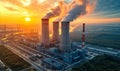 Aerial view of big oil refinery plant at night with beautiful lights. Industrial landscape. Royalty Free Stock Photo