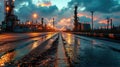 Aerial view of big oil refinery plant at night with beautiful lights. Industrial landscape. Royalty Free Stock Photo