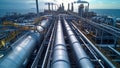 Aerial view of big oil refinery plant at night with beautiful lights. Industrial landscape. Royalty Free Stock Photo