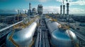 Aerial view of big oil refinery plant at night with beautiful lights. Industrial landscape. Royalty Free Stock Photo