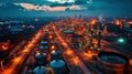 Aerial view of big oil refinery plant at night with beautiful lights. Industrial landscape. Royalty Free Stock Photo