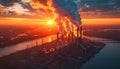 Aerial view of big oil refinery plant at night with beautiful lights. Industrial landscape. Royalty Free Stock Photo