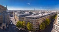 Aerial view big panorama Paris, the Opera Garnier, south-western part, city center, Eiffel Tower - from the rooftop restaurant fa